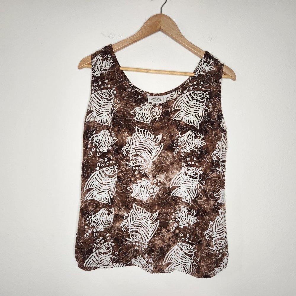 Peppermint Bay Womens XL Brown Fish Print Tank Top Rayon